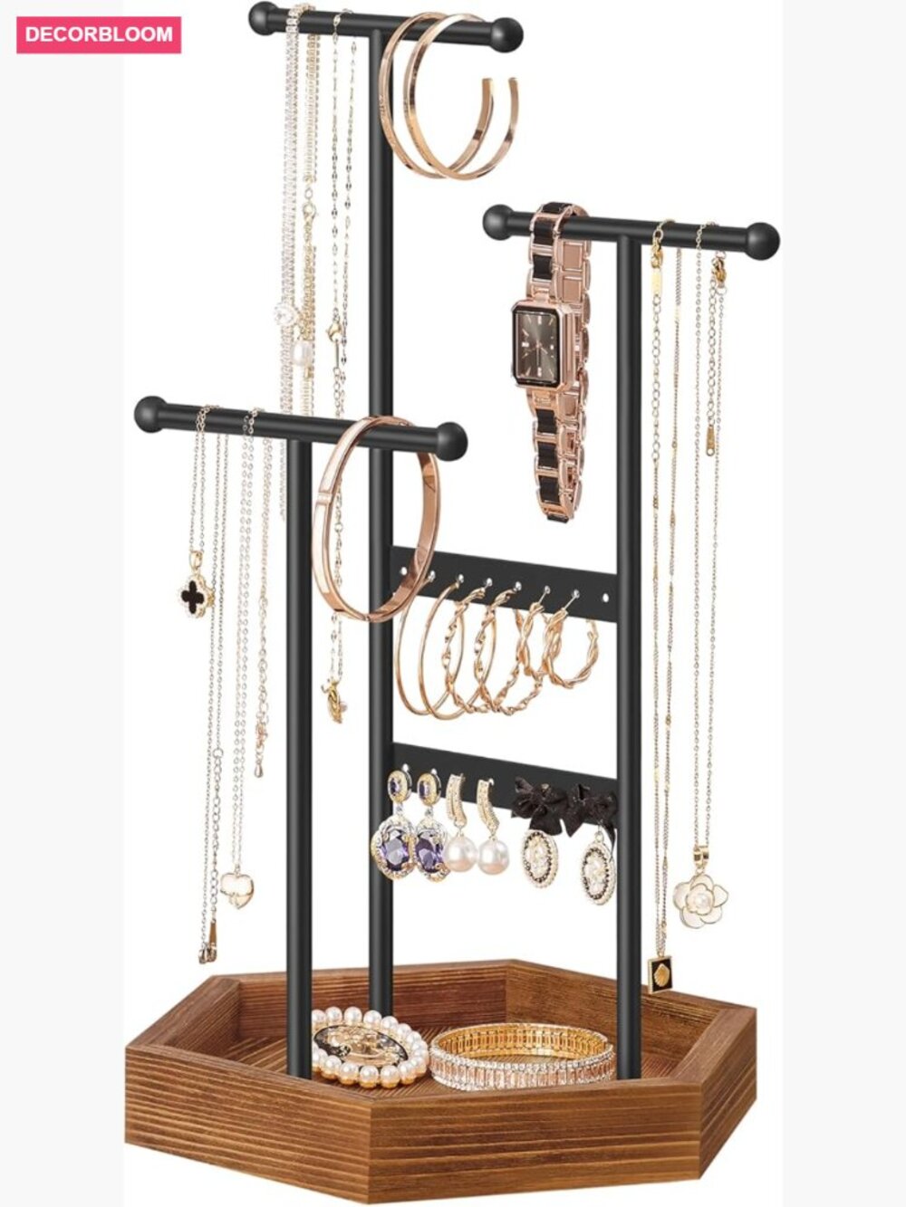 3-Tier Jewelry Stand with Tray, Necklace Earring Bracelet Holder